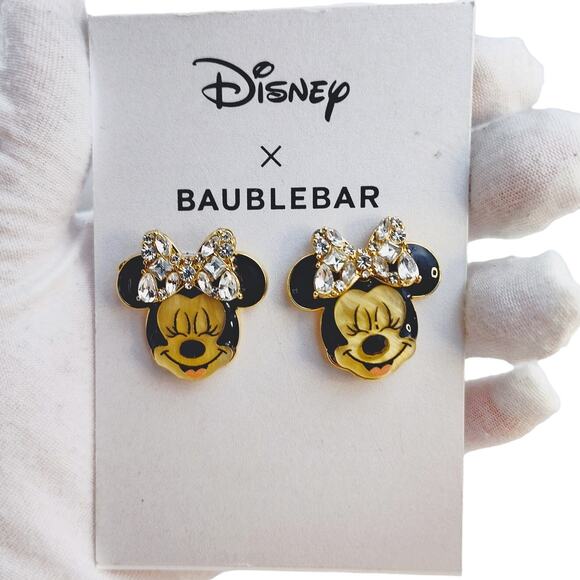 Disney x BaubleBar Minnie Stud Earrings w Rhinestone Bow NIP - Picture 1 of 8